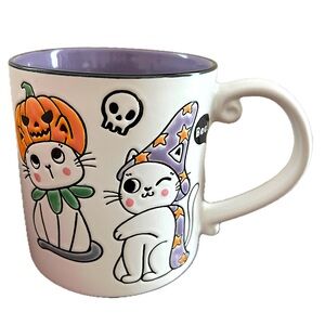 Mug 18 oz Cats Spooky pumpkin witch mug Halloween purple interior NWOT